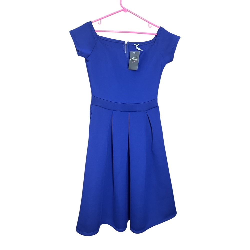 NWT Shun Melson Royal Blue Fit & Flare Dress Sz L Grande Style 9772 Made‎ in USA